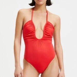 Good American Leilani Halter One Piece Swim Bright Poppy NWT